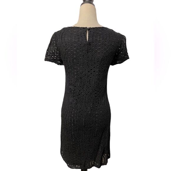 J. Crew Black Cocktail Dress w/Eyelet Designs Sheer Short Sleeves (Size; 00) - Picture 3 of 12